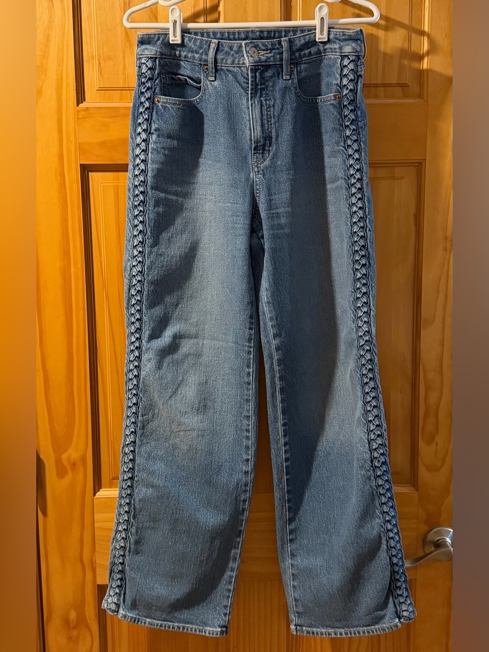 Old Navy Sky-Hi Wide Leg Jeans Braided Side Seam Light Wash Denim Womens 4